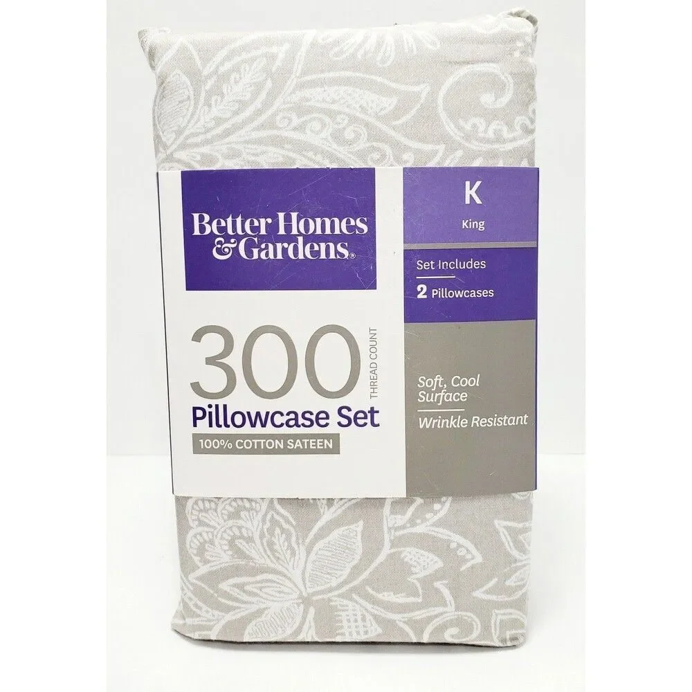 Better Homes & Gardens King Pillowcase Set 100% Cotton 300 Thread Count New